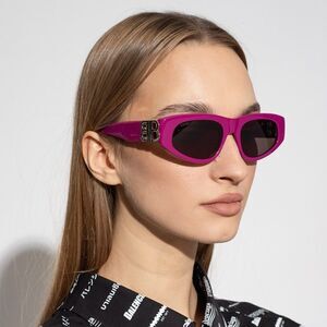 NEW Balenciaga BB0095S 017 Fuchsia Pink Silver Grey Cat Eye Unisex Sunglasses